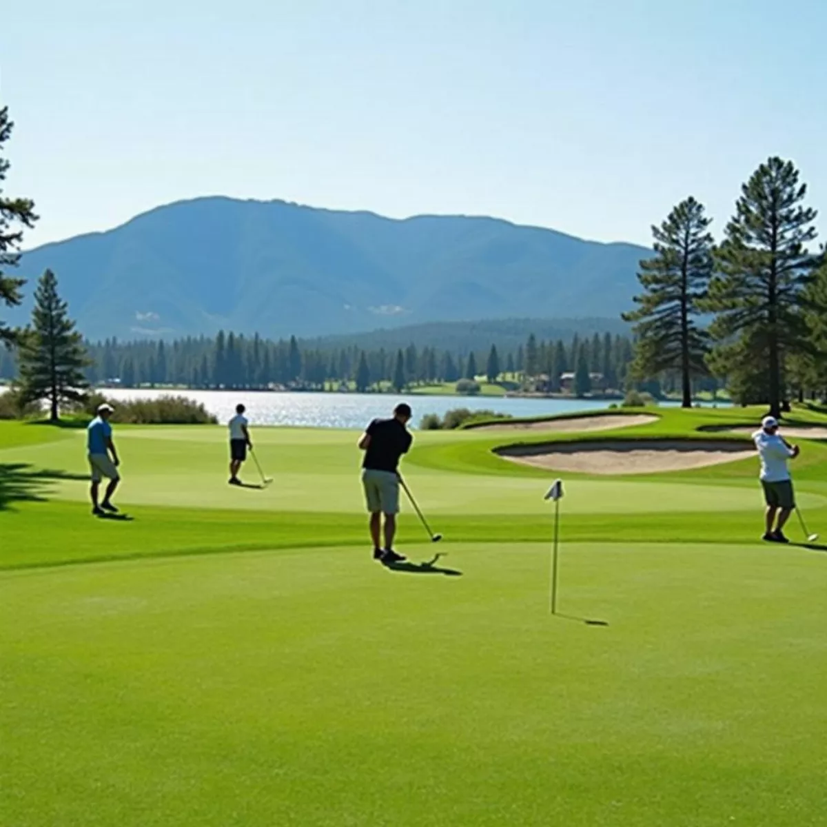 Golfers On Lush Fairway