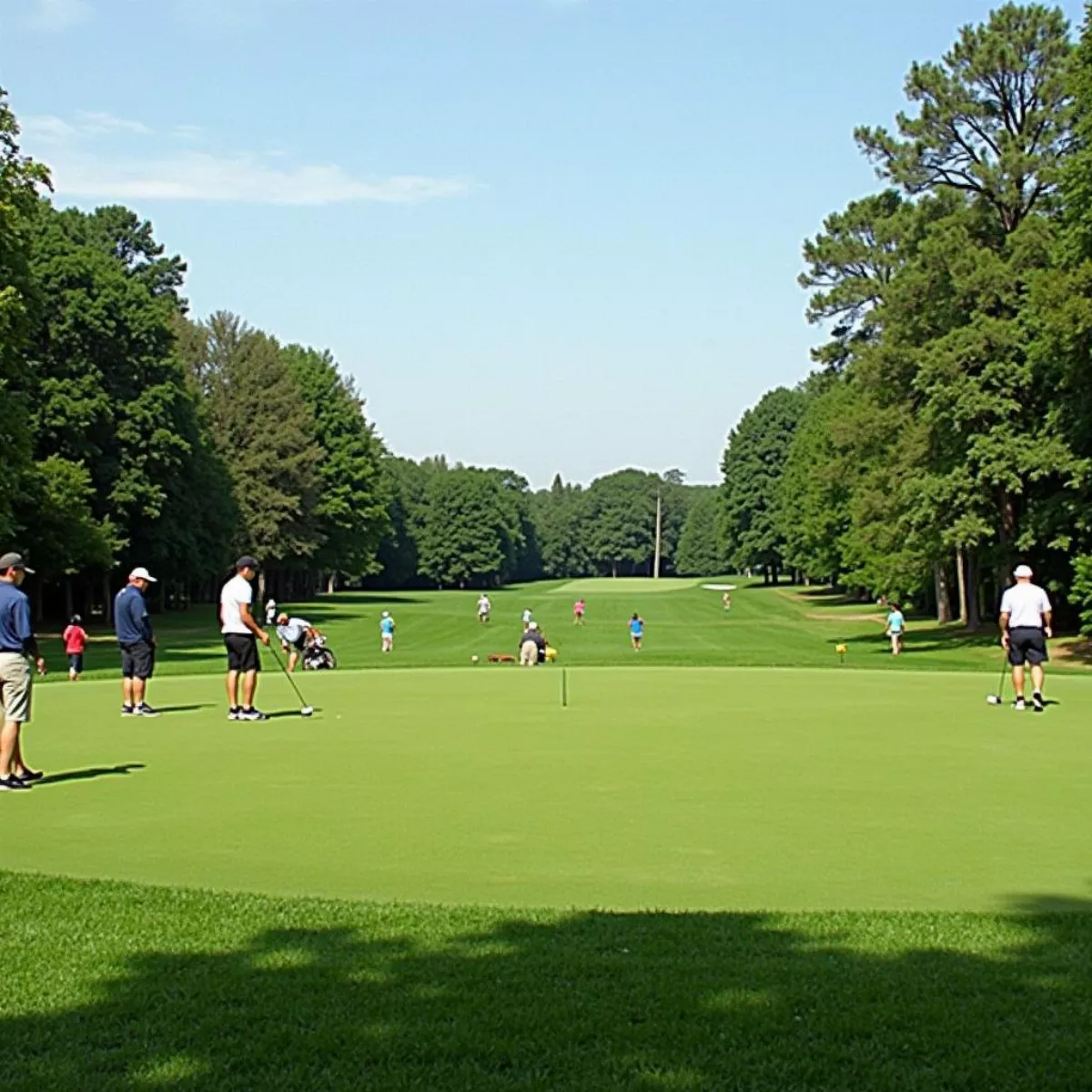 Golfers Practicing On Putting Green