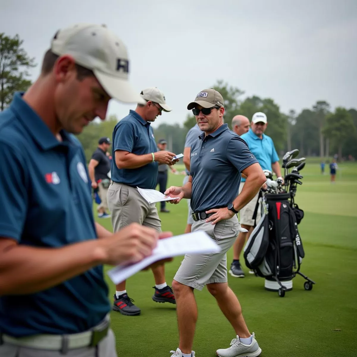 Golfers Preparing For Shotgun Tournament