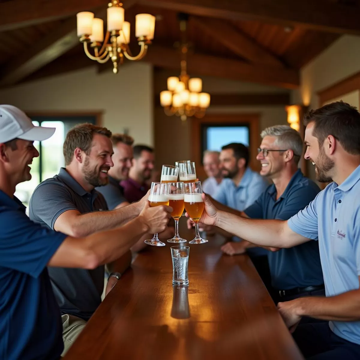 Golfers Toasting Drinks At Clubhouse