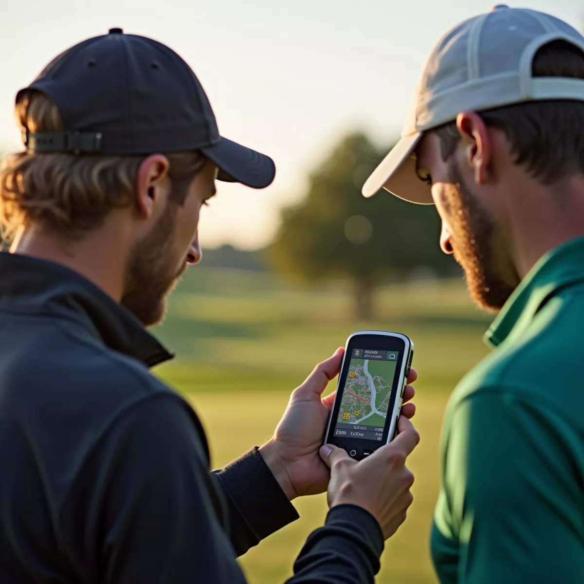 Golfers Using Gps Device On Course