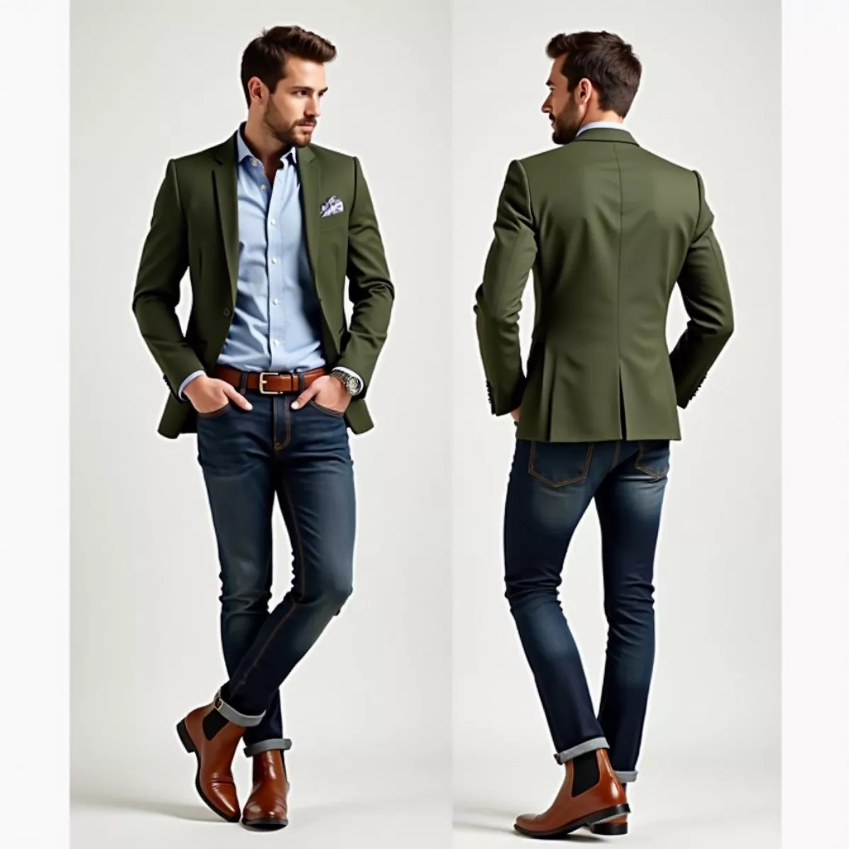 Man In Smart Casual Outfit With Green Blazer