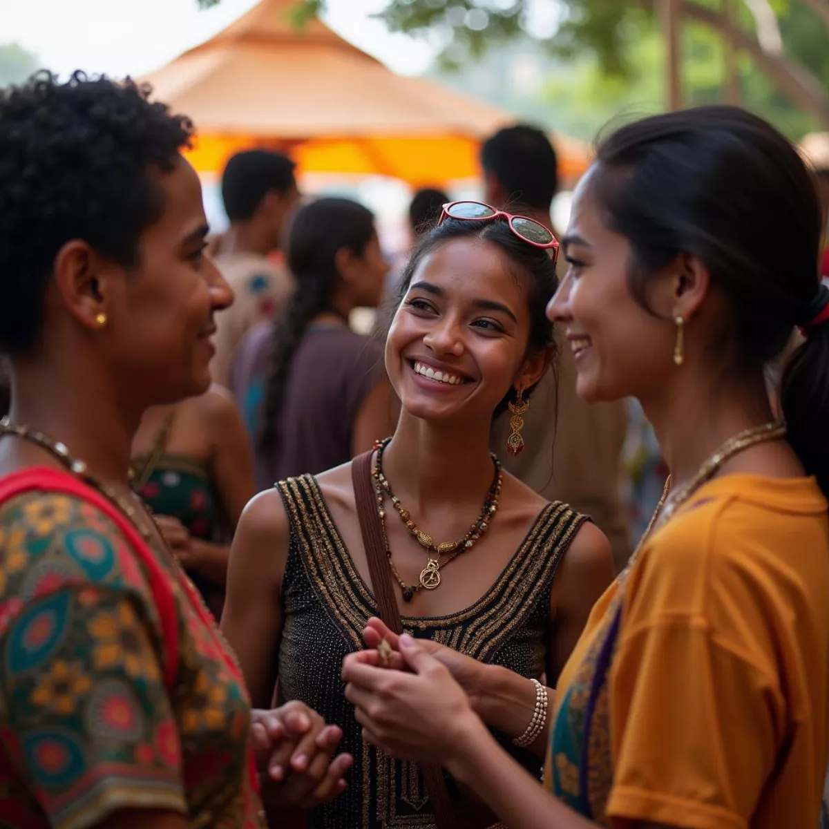 Group Of Friends From Different Backgrounds Chatting At A Cultural Event