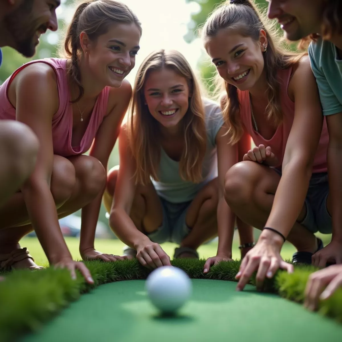 Group Of Friends Playing Mini Golf