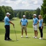 Golf instructor teaching a group lesson