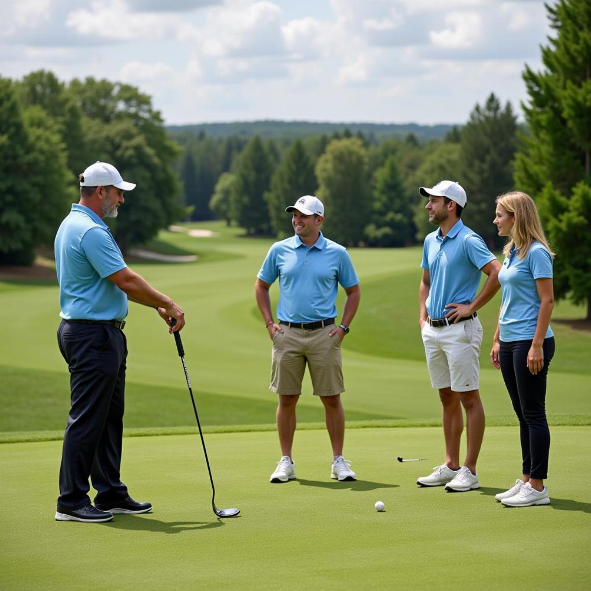 Golf Instructor Teaching A Group Lesson