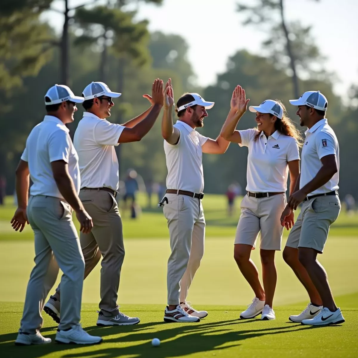 Group Of Golfers Celebrating On Course