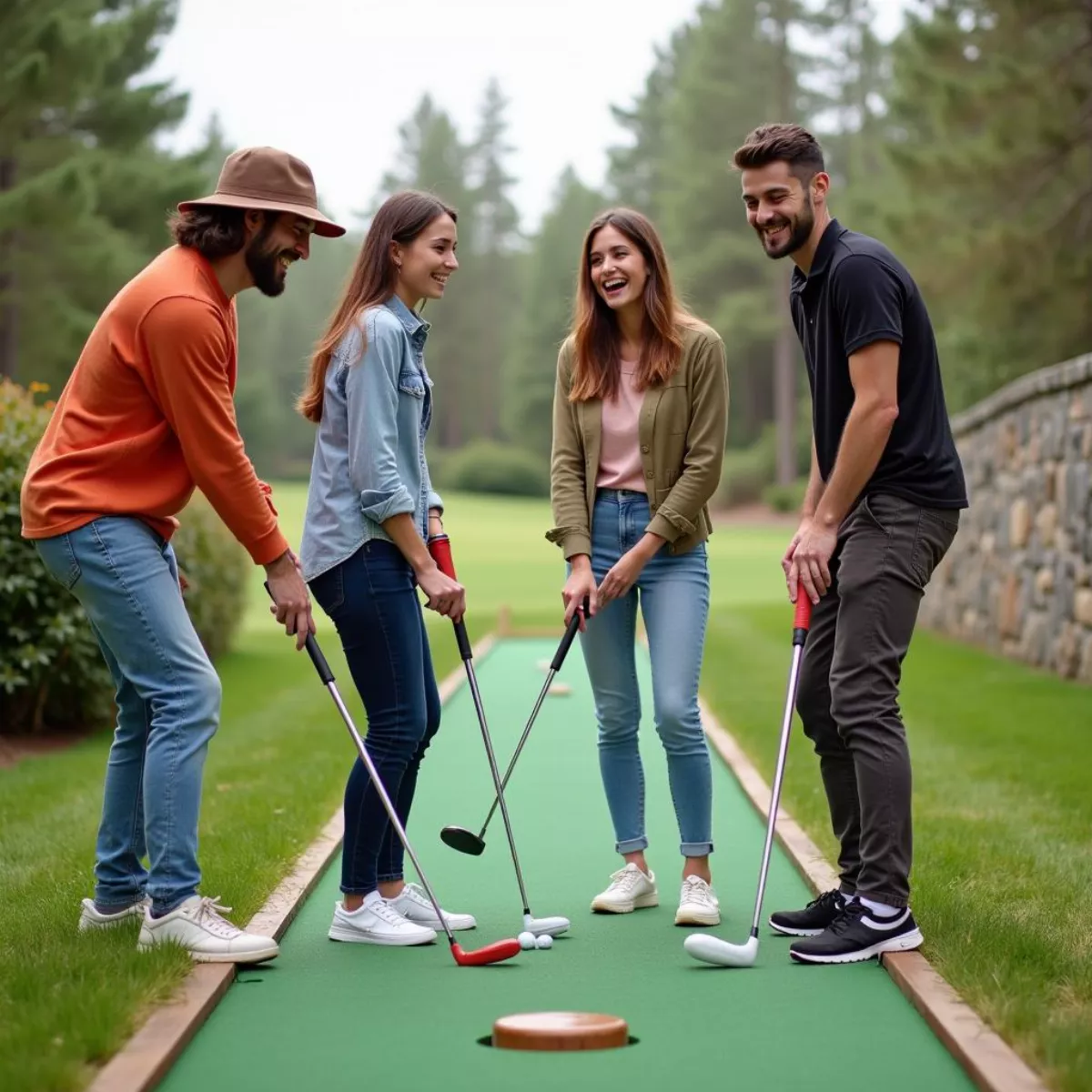 Friends Playing Mini Golf