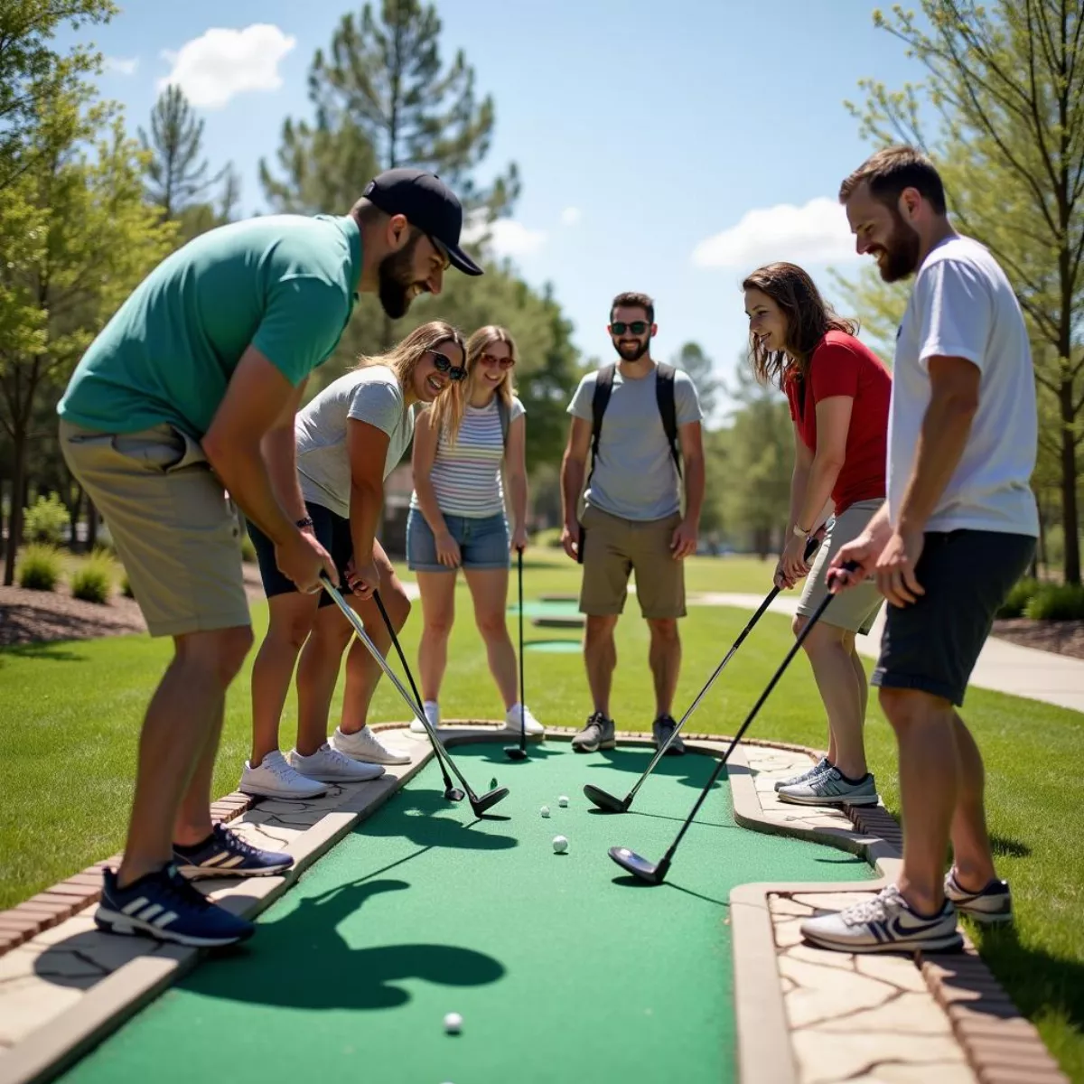 Friends Playing Mini Golf