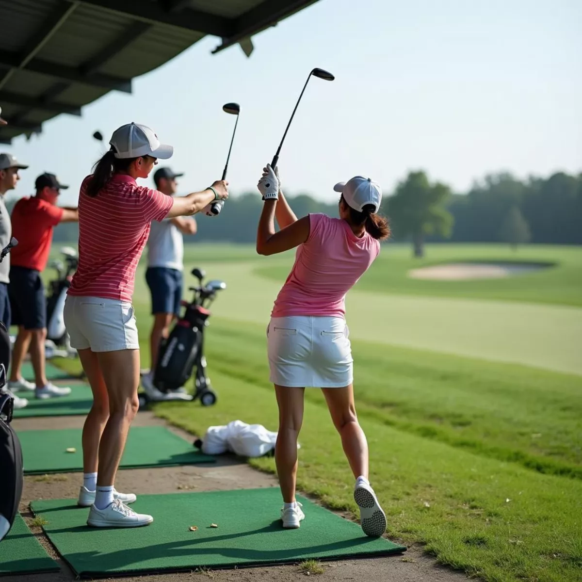 Group Of Golfers On Driving Range