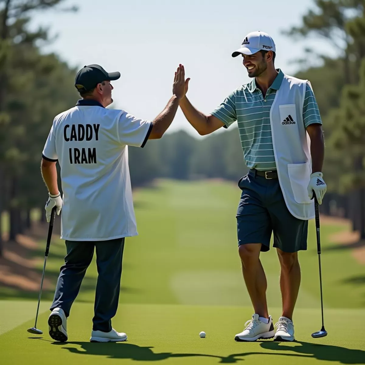 Golfer And Caddy Celebrating A Successful Shot