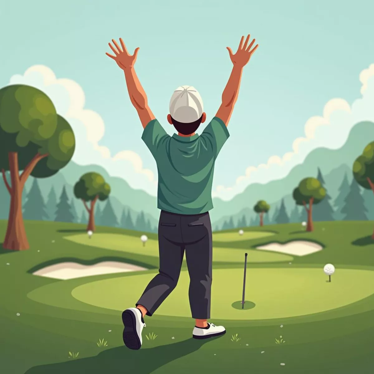 Golfer Celebrating A Successful Shot