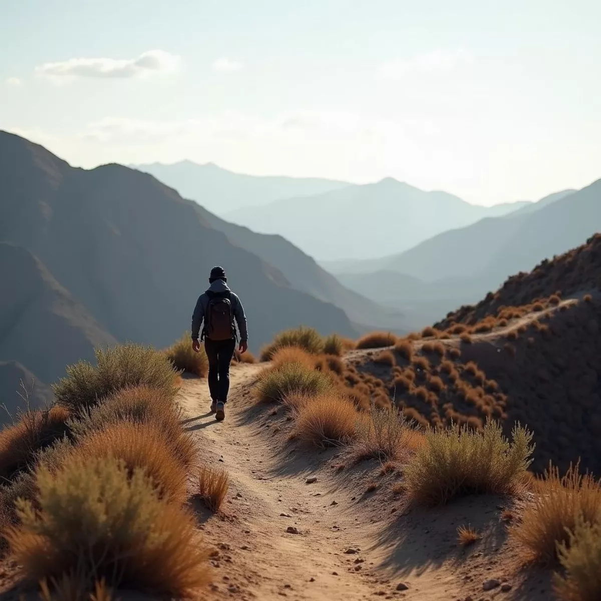 Hiker On Desert Mountain Trail