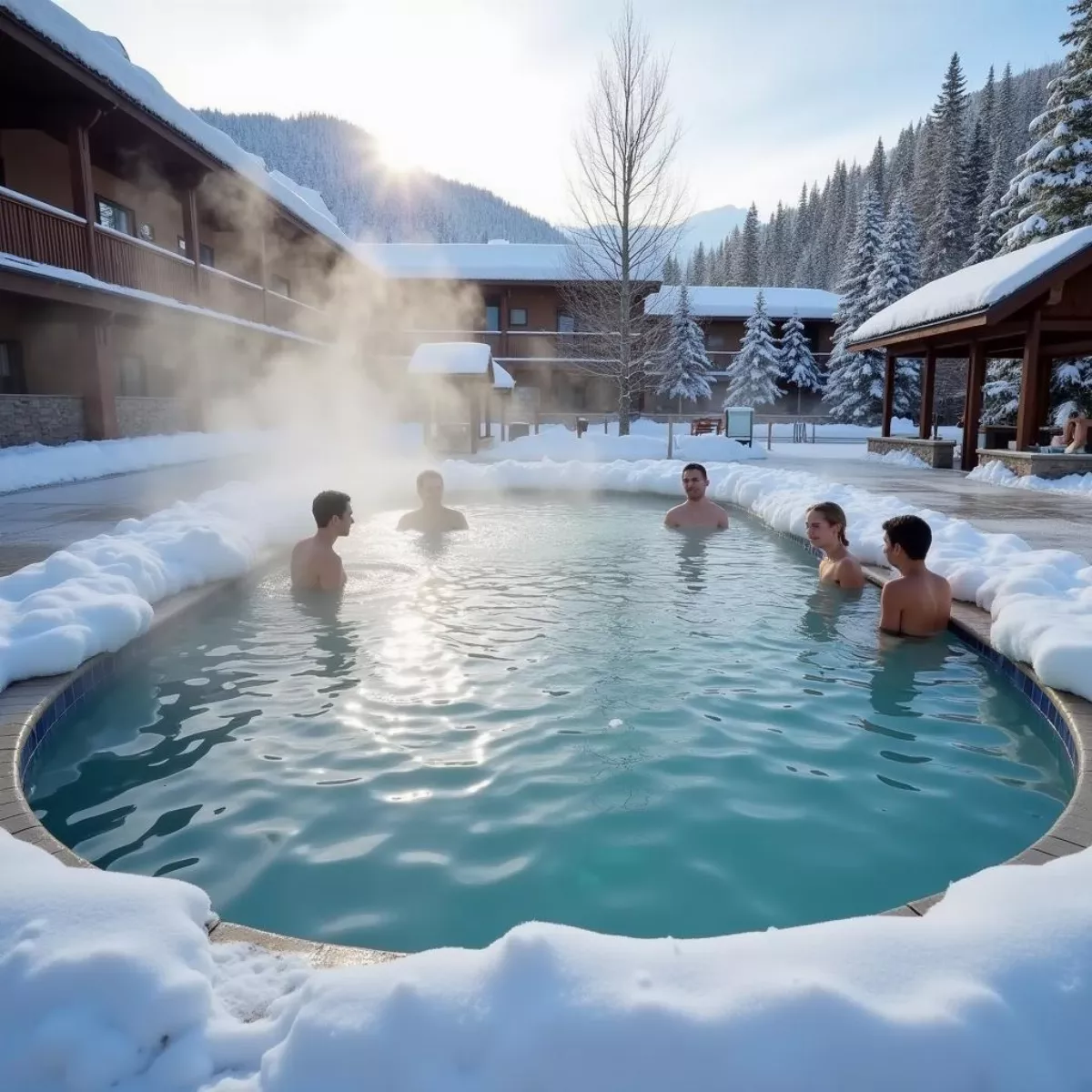 Steaming Hot Springs Pool In Winter