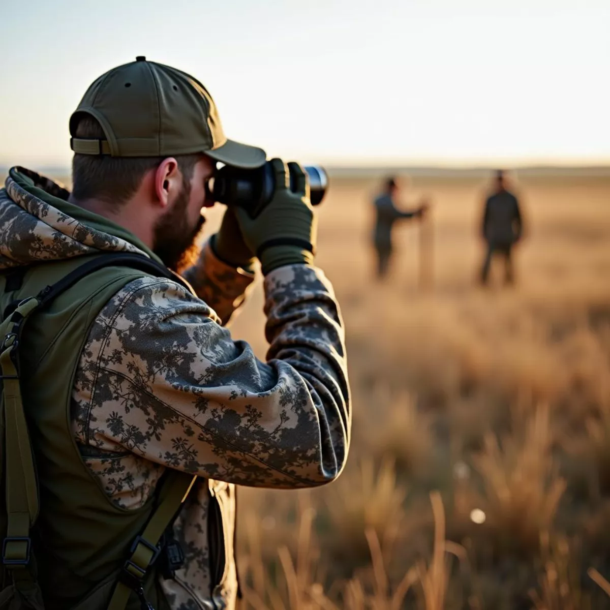 Hunter Using Rangefinder In Field