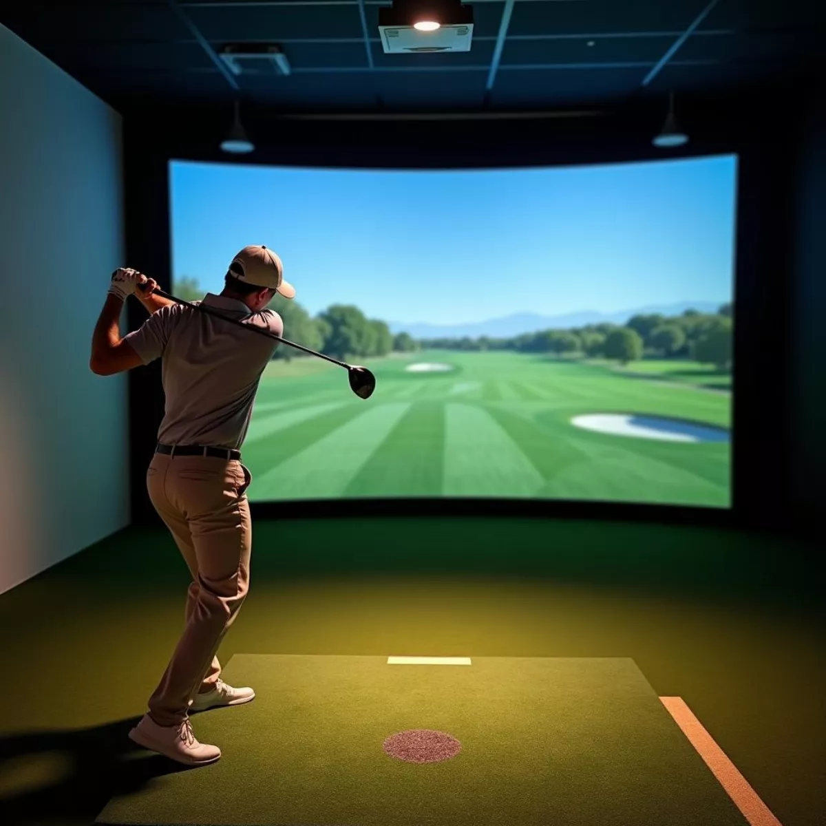 Indoor Golf Simulator With A Golfer