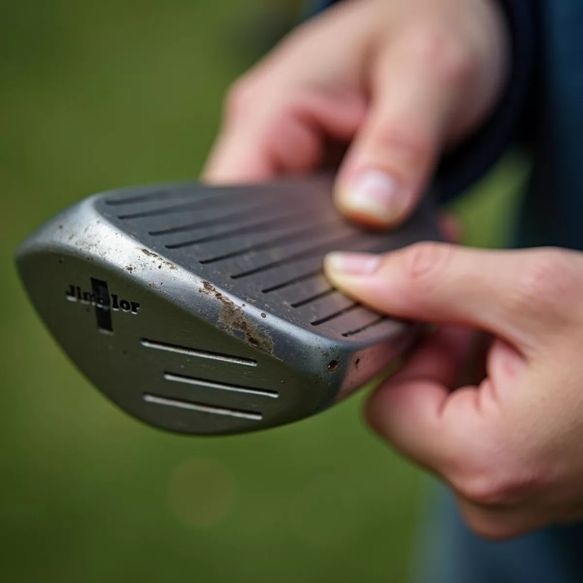 Close-up inspection of a used junior golf club