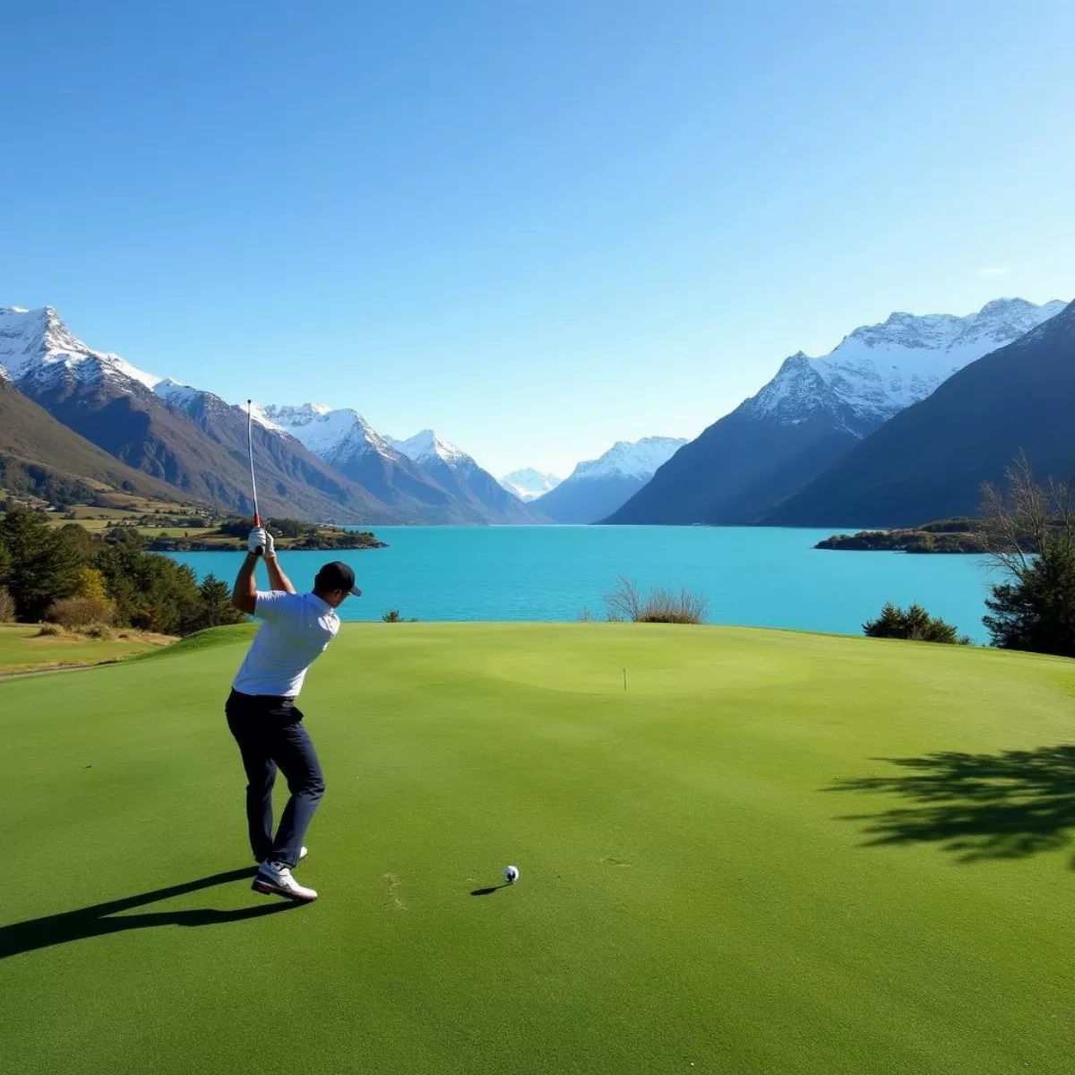 Jack'S Point Golf Course With Lake And Mountains