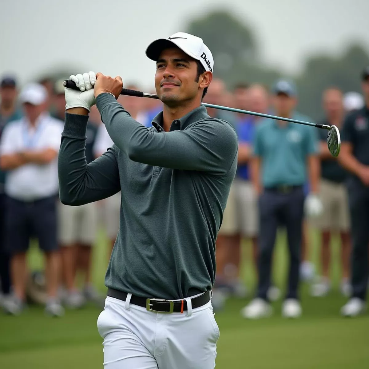 Jon Rahm Mid-Swing On The Golf Course