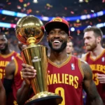 J.R. Smith Celebrating with the NBA Championship Trophy