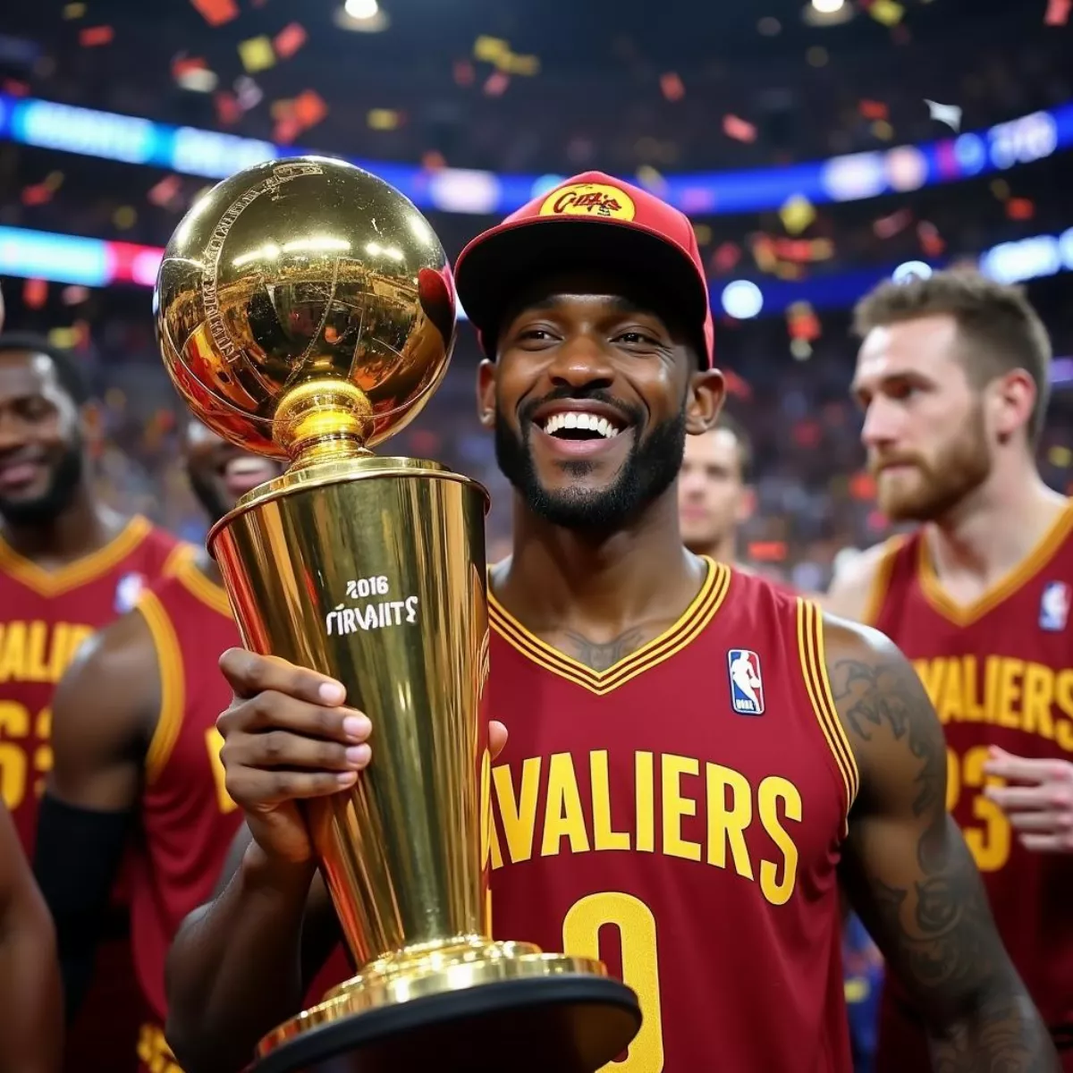 J.r. Smith Celebrating With The Nba Championship Trophy