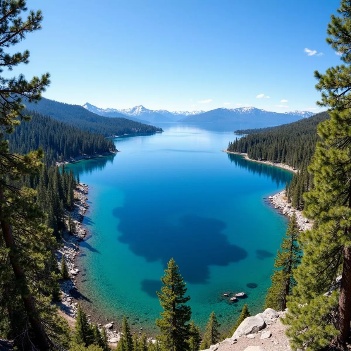 Panoramic View Of Lake Tahoe From A Scenic Viewpoint