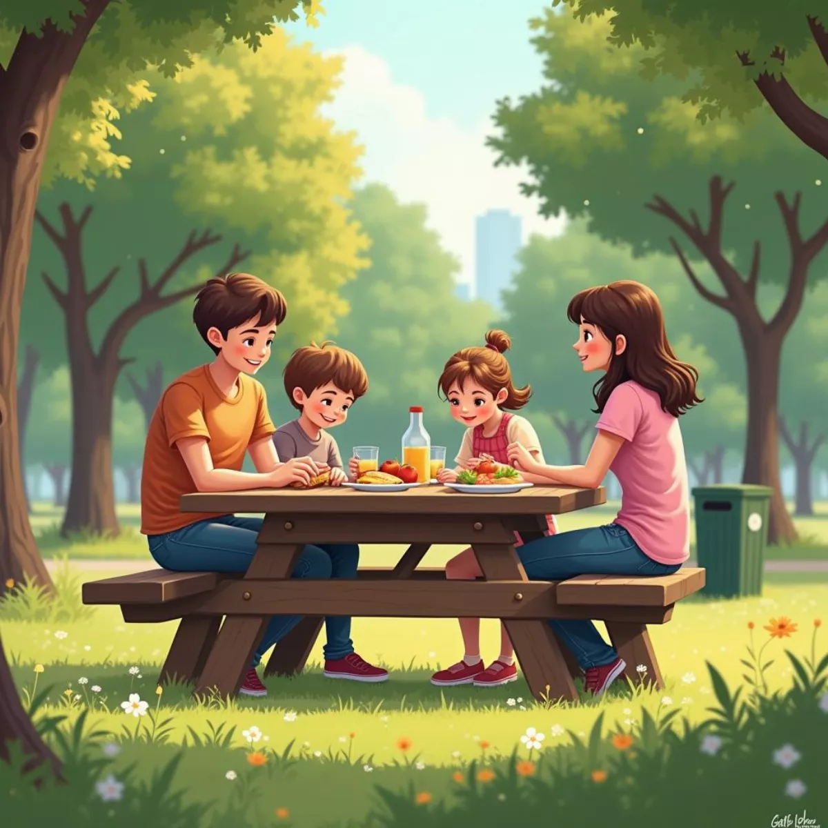 Family Enjoying Picnic At Logan Field