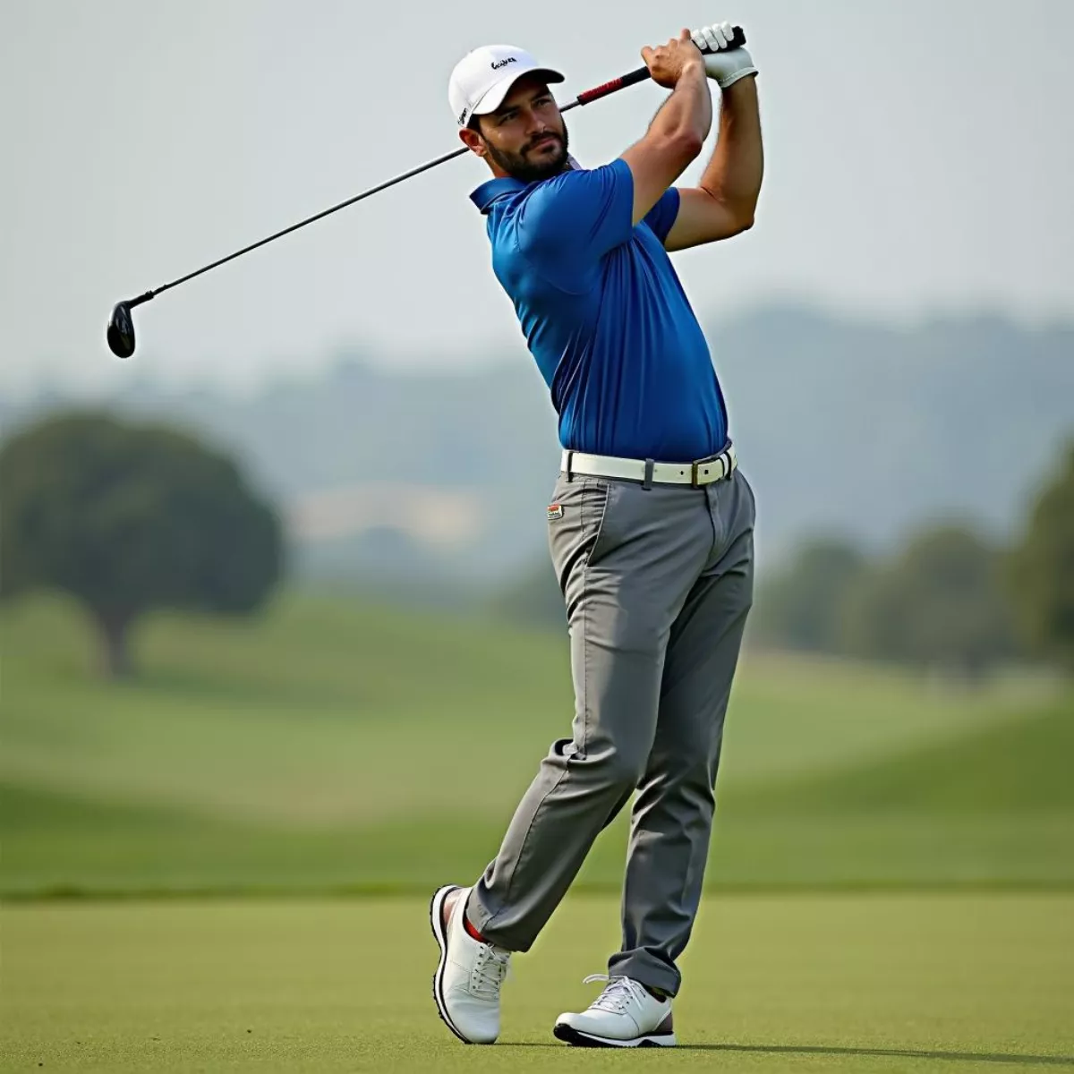 Male Golfer Taking A Swing On The Course