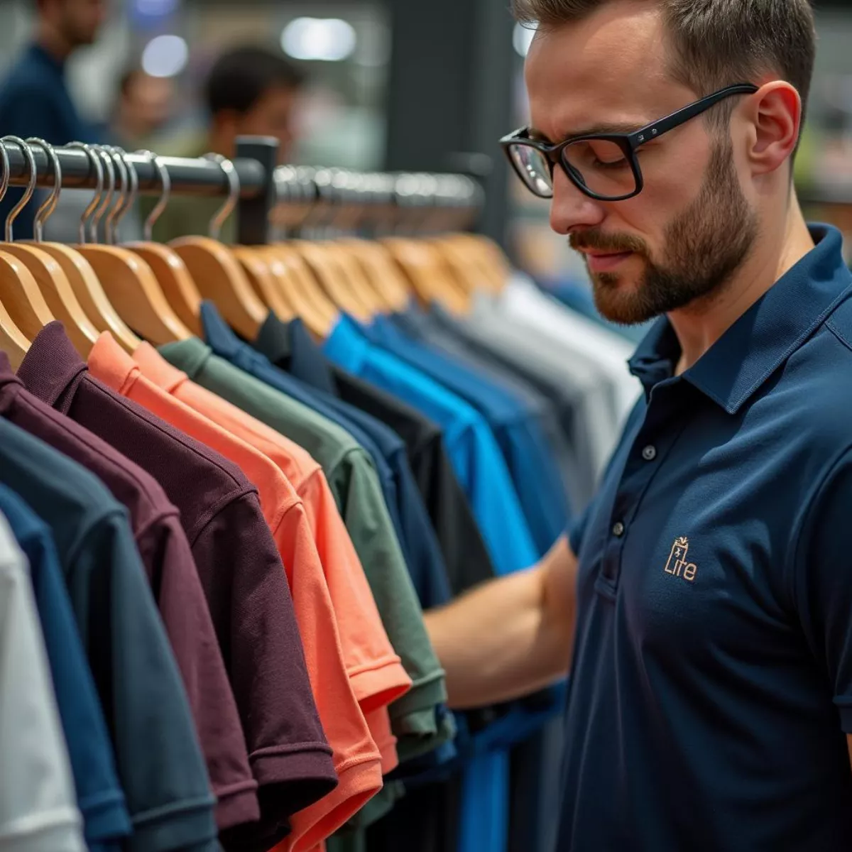 Man Shopping For Mesh Polo Shirts In A Store