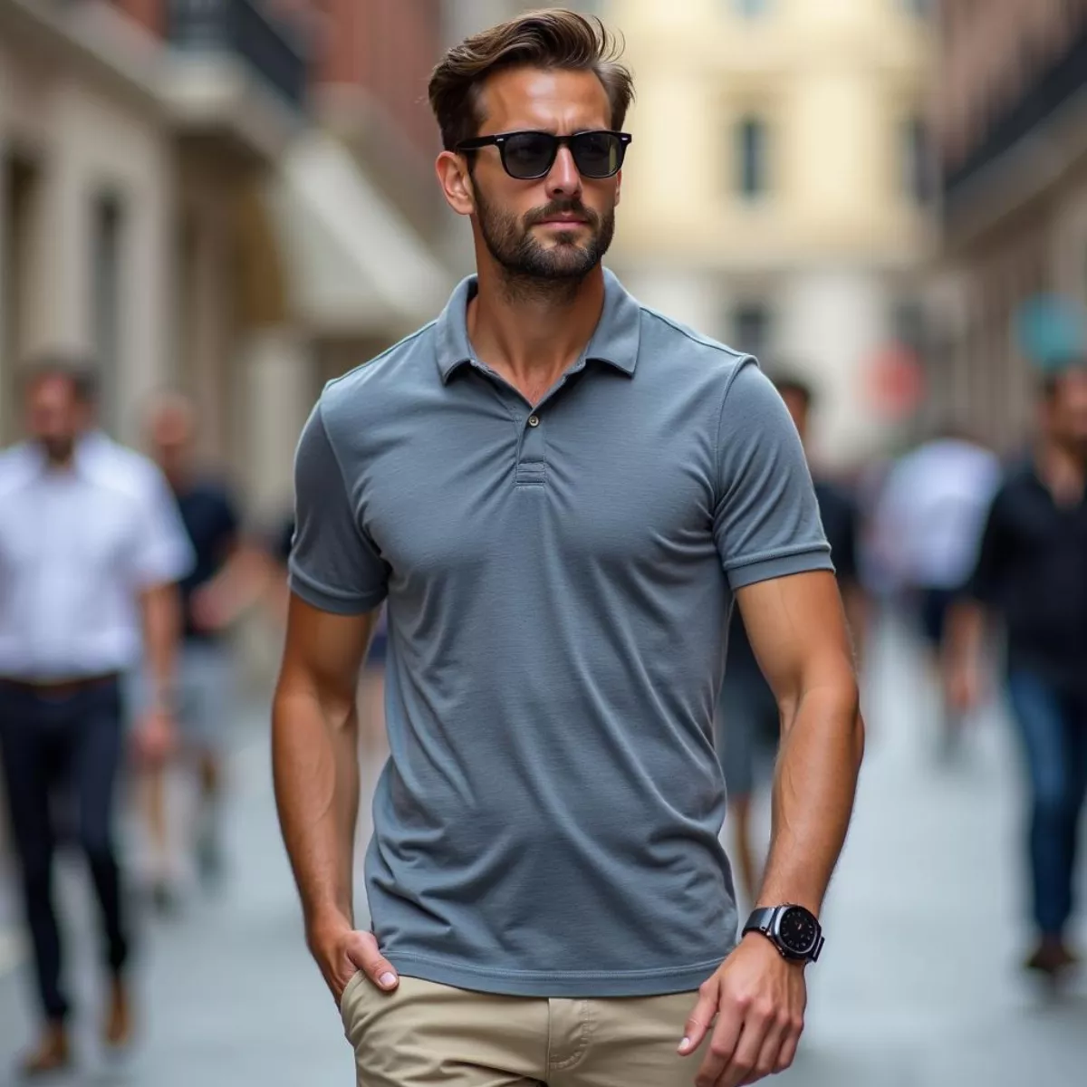 Man In Casual Outfit With Polo Shirt