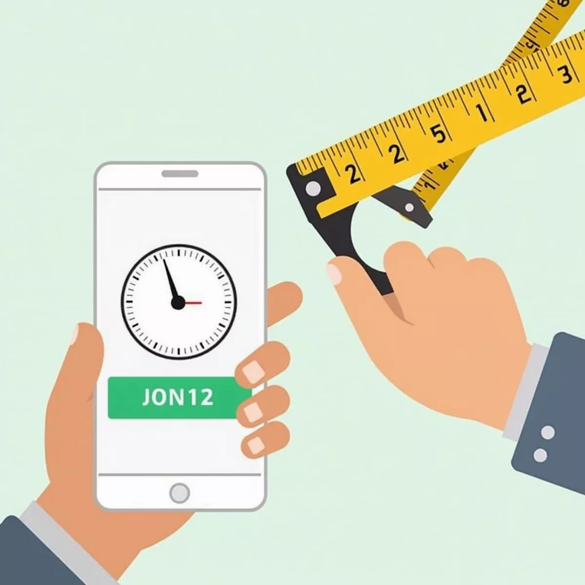 A Hand Holding A Measuring Tape Next To A Smartphone Displaying A Length Conversion App