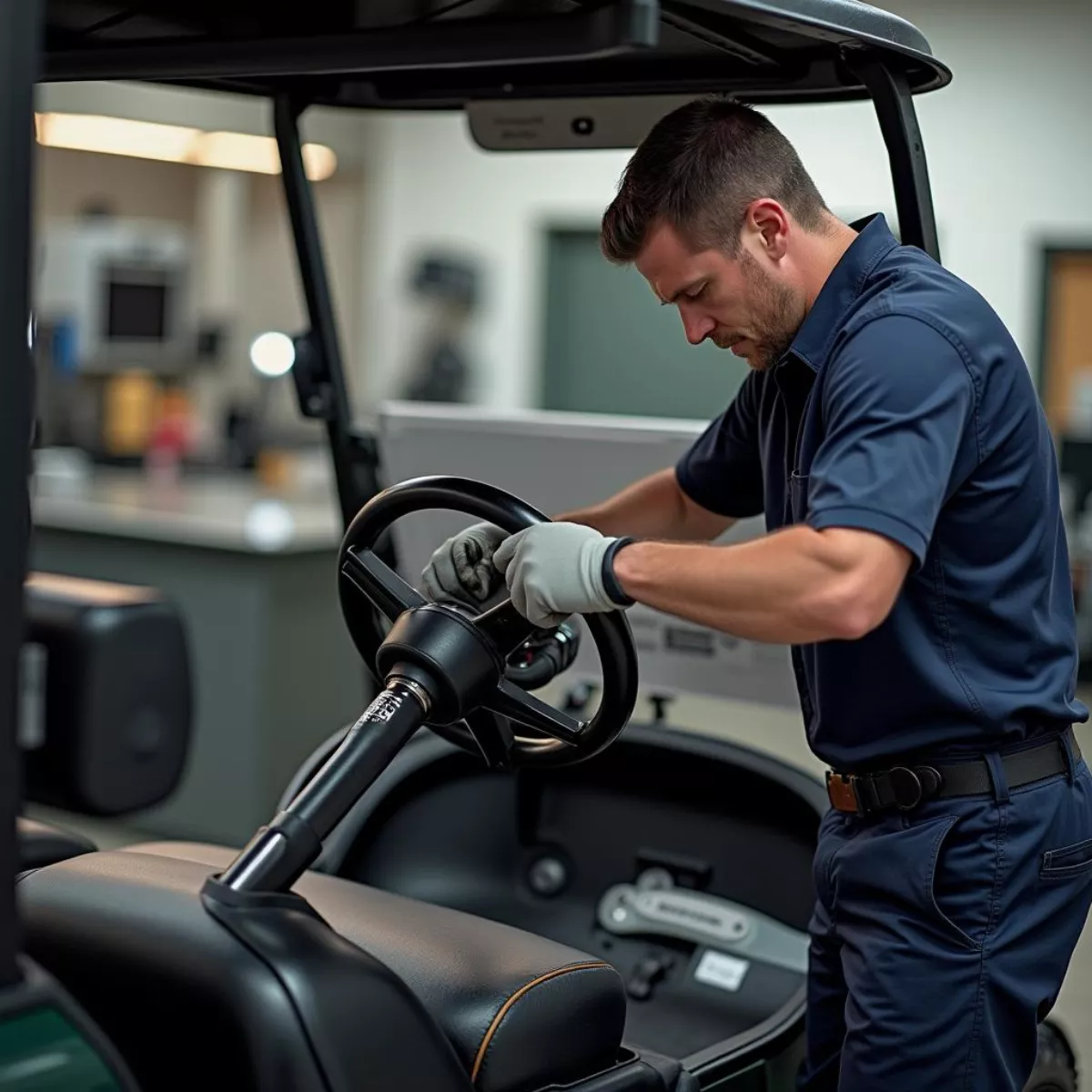 Mechanic Working On Golf Cart