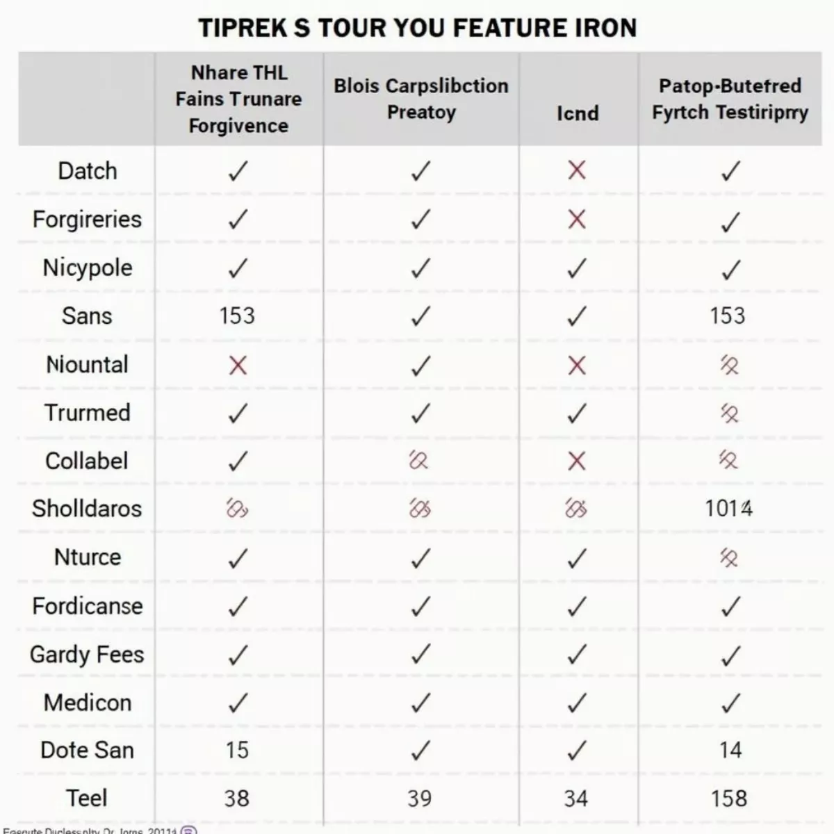 Mizuno Irons Comparison Table