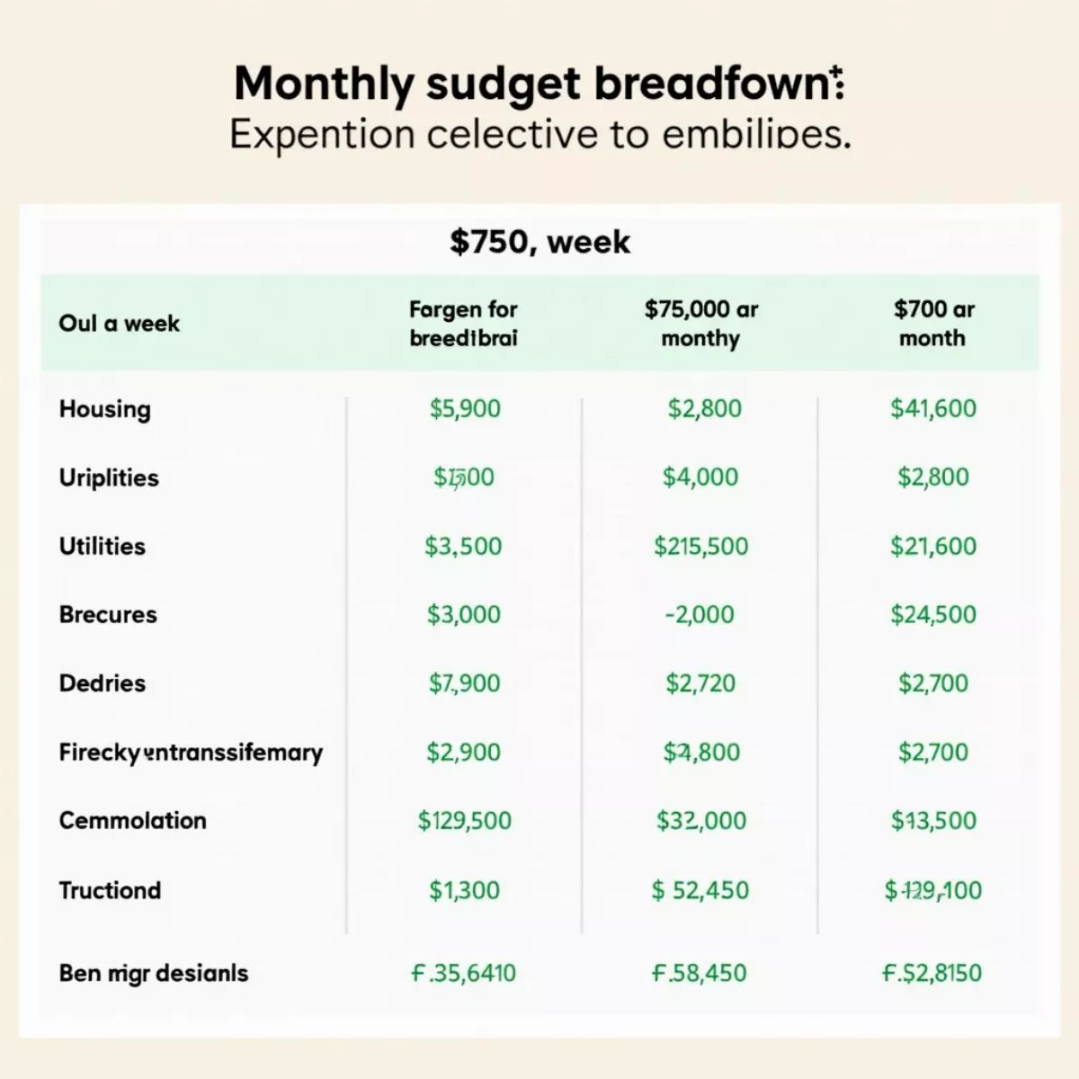 Monthly Budget Breakdown Table