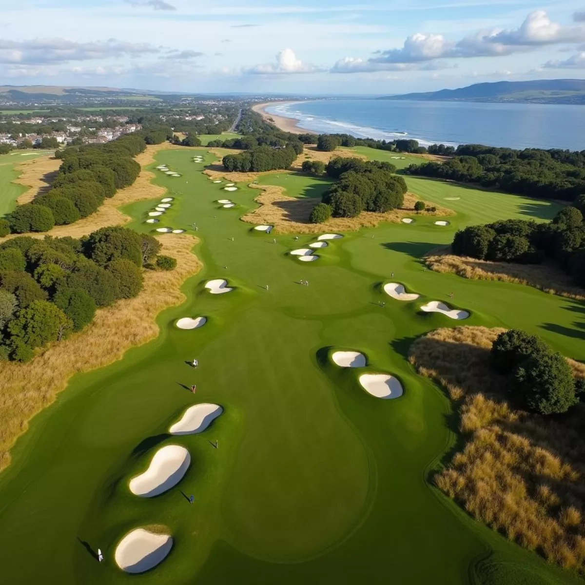 Aerial View Of Muirfield Golf Course With Golfers In Play