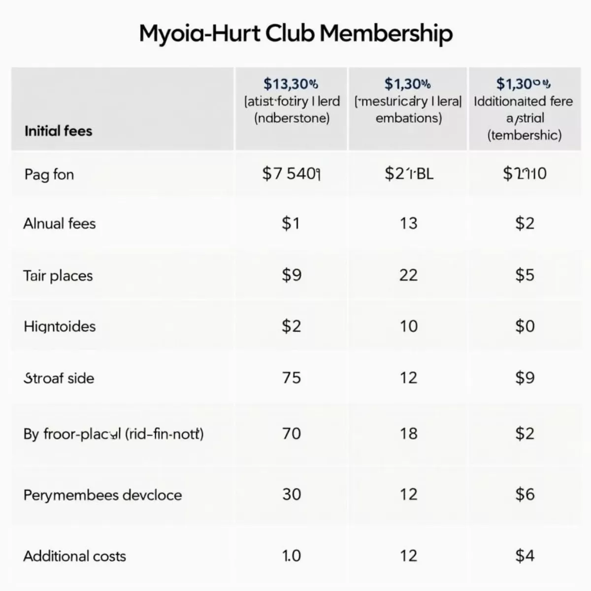 Myopia Hunt Club Membership Costs Table