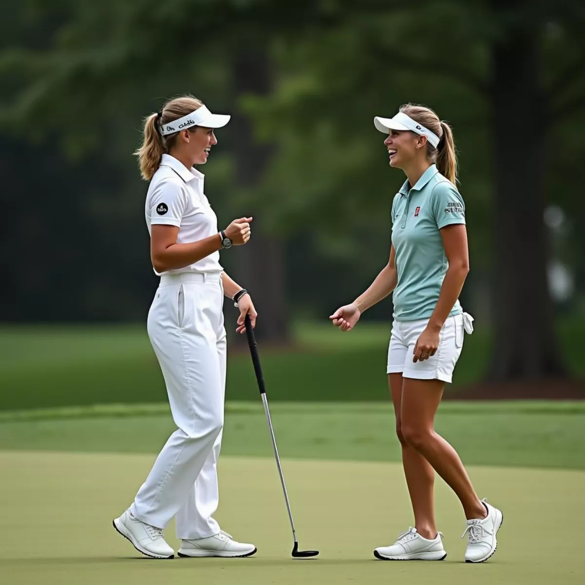 Nelly Korda Reacts After A Successful Putt, Celebrating With Her Caddie