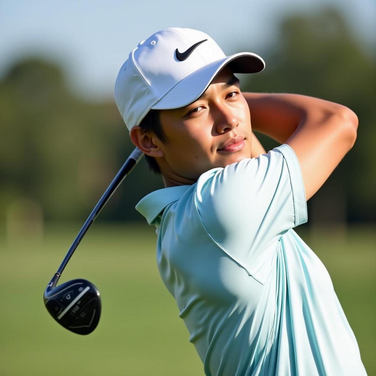 Nike Golfer Wearing Flat Bill Cap on Course