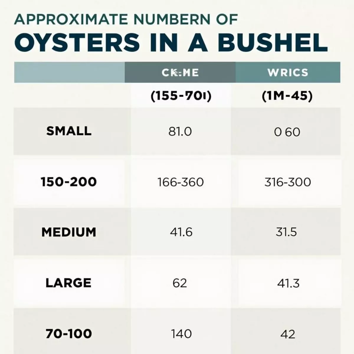 Oyster Sizes In A Bushel