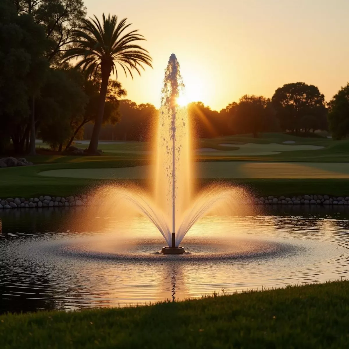 Par 2 Golf Water Feature At Sunset