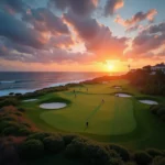 Pebble Beach Golf Links with ocean view background