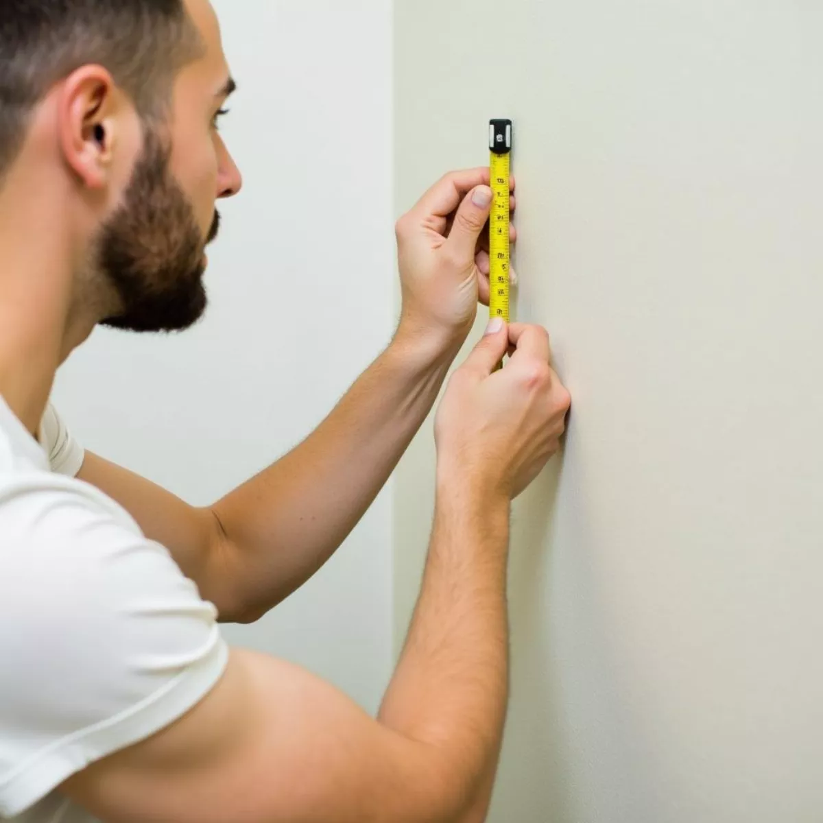 Person Measuring Wall With Tape Measure