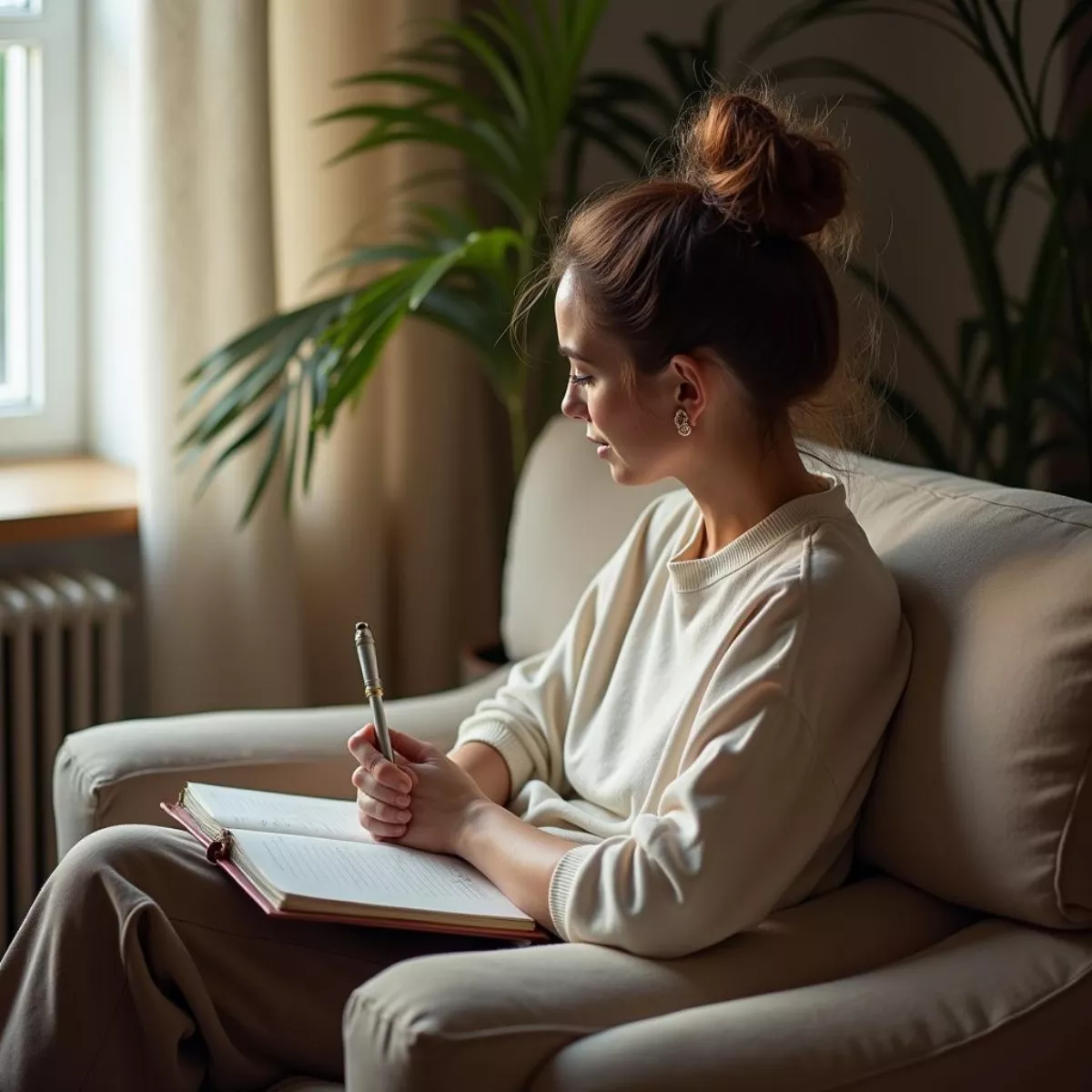 Person Reflecting And Writing In A Journal