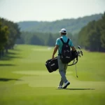 Professional Golfer Walking on Golf Course