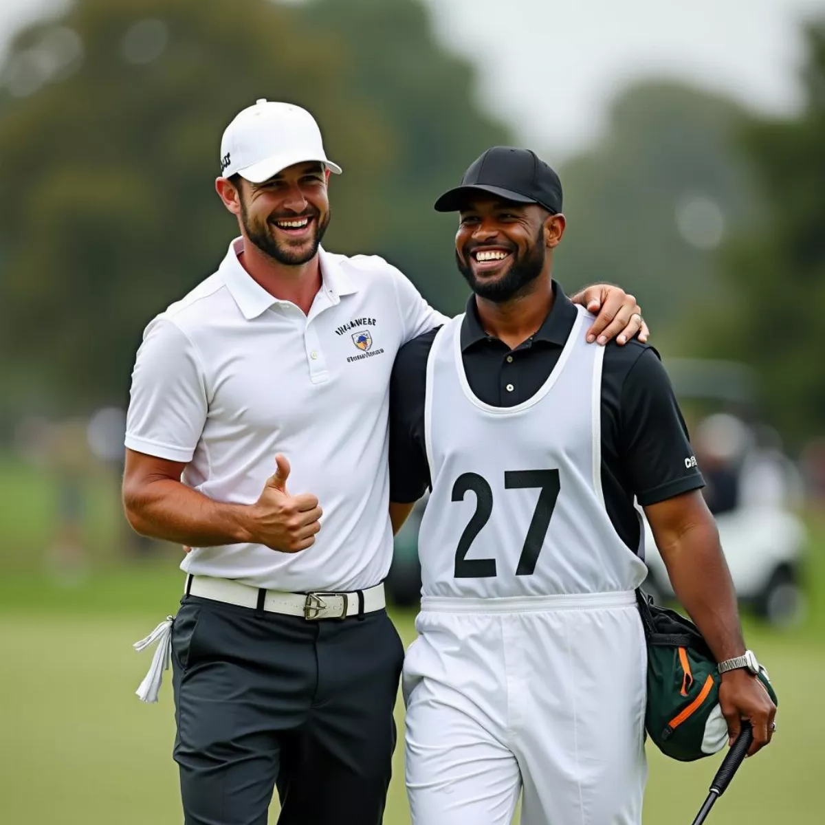 Professional Caddy And Golfer Celebrating