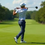 Professional golfer executing a perfect swing