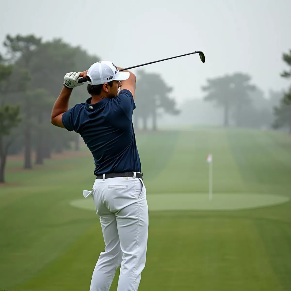 Professional Golfer Taking A Shot In Windy Conditions