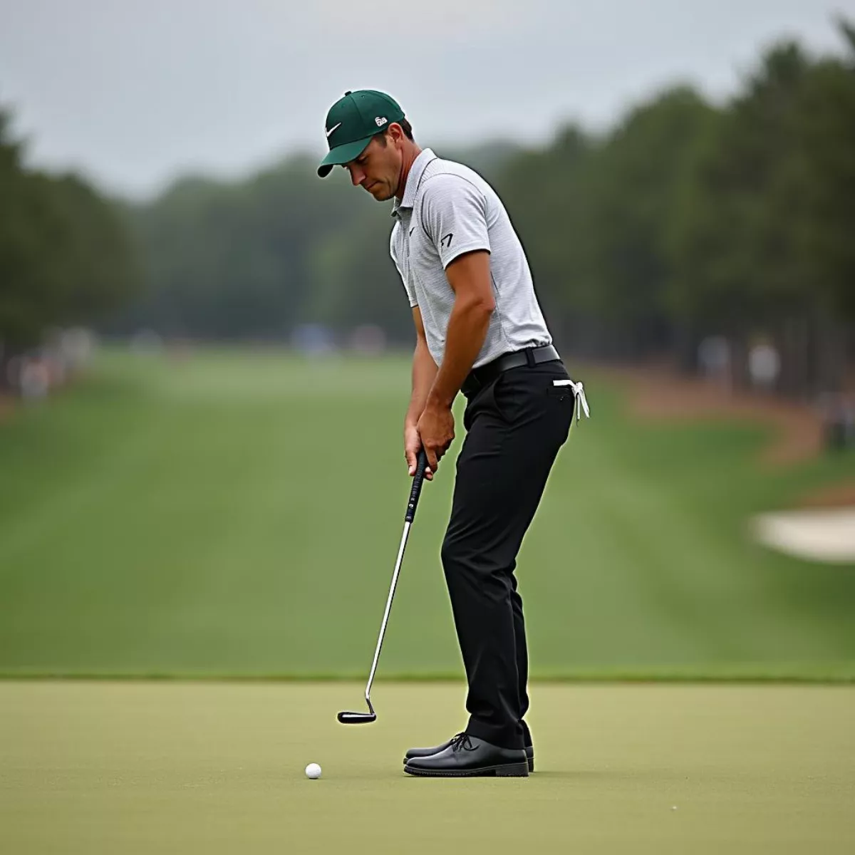 Rickie Fowler Using His Putter On The Green