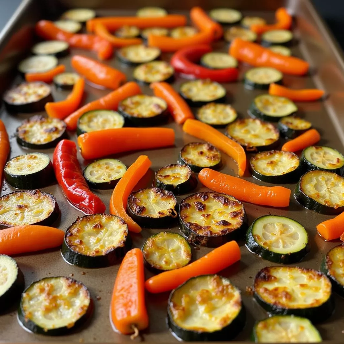 Roasted Vegetables On Baking Sheet