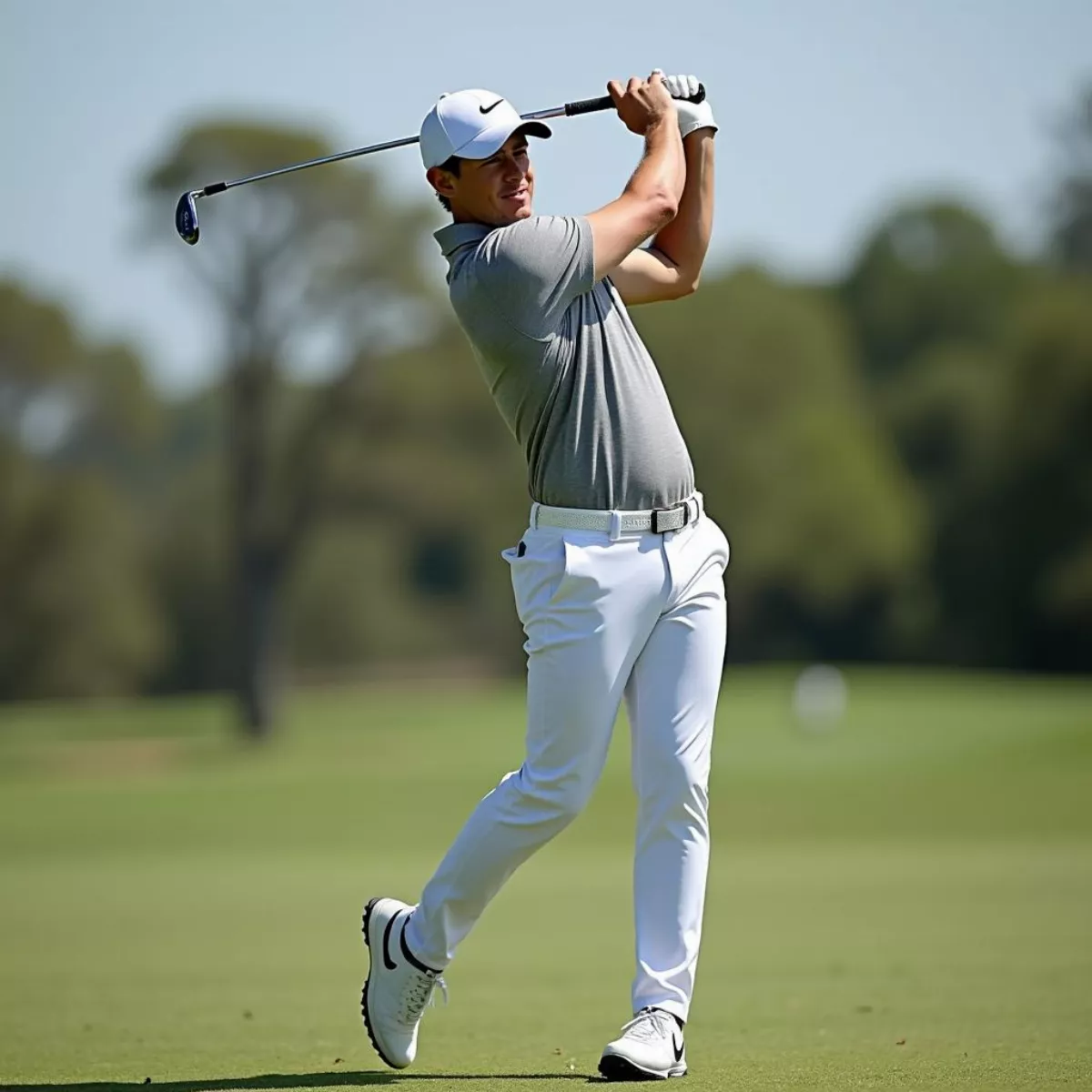 Rory McIlroy in Nike Golf Apparel Executing a Swing